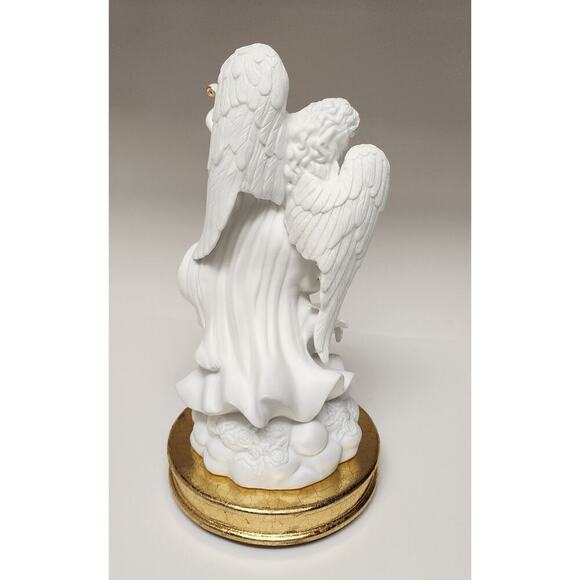 Vintage Hand Painted Porcelain Angel With Wood Base Tabletop/Mantel Centerpiece - Picture 4 of 14